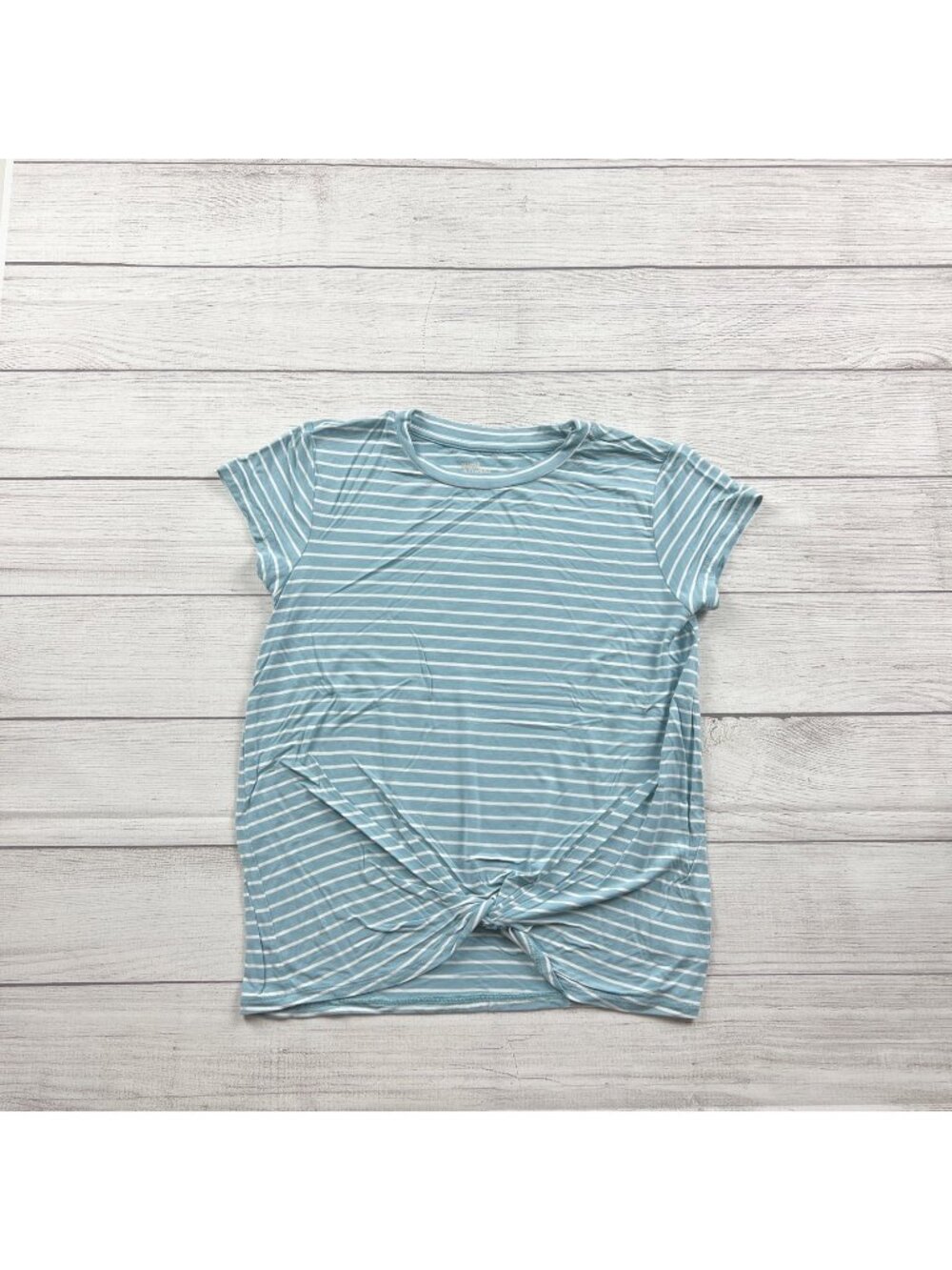 Rumi + Ryder Girls Blue White Striped Short Sleeve Twist Front Top XL 16